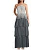 Line and Dot Oracle Ombre Print Halter Neck Sleeveless Tiered Maxi Dress, Color:Silver - Image 1