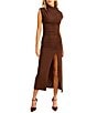 Line and Dot Robin Mock Neck Sleeveless Fitted Midi Dress - Image 1