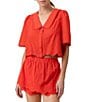 Line and Dot Rou Collared Short Sleeve Button Front Scalloped Hem Coordinating Shirt - Image 1