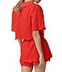 Line and Dot Rou Collared Short Sleeve Button Front Scalloped Hem Coordinating Shirt - Image 2