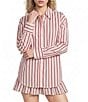 Line and Dot Vivee Stripe Print Point Collar Long Sleeve Button Front Coordinating Poplin Top - Image 1