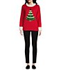 Color:Red - Image 3 - Petite Size Christmas Tree Faux Fur Trimmed Sweater