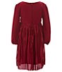 Color:Red - Image 2 - Little Angels by Us Angels Little Girls 2T-6X Long-Sleeve Ponte/Satin Fit-And-Flare Dress