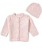 Color:Blushing Bride Pink - Image 1 - Baby 3-12 Months Huggable Cable-Knit Sweater and Hat Set