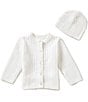 Color:Bright White - Image 1 - Baby 3-12 Months Huggable Cable-Knit Sweater and Hat Set