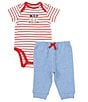 Color:Blue - Image 2 - Baby Boys 3-12 Months Baseball Themed Short Sleeve #double;MVP#double; Striped Bodysuit & Solid Pant Set