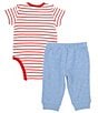 Color:Blue - Image 3 - Baby Boys 3-12 Months Baseball Themed Short Sleeve #double;MVP#double; Striped Bodysuit & Solid Pant Set