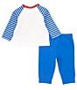 Color:Blue - Image 3 - Baby Boys 3-12 Months Baseball-Themed Striped Raglan Sleeve Henley T-Shirt & Solid Jogger Pant Set