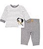 Color:Grey - Image 2 - Baby Boys 3-12 Months Dalmatian Long-Sleeve Striped T-Shirt & Solid Jogger Pant Set