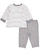 Color:Grey - Image 3 - Baby Boys 3-12 Months Dalmatian Long-Sleeve Striped T-Shirt & Solid Jogger Pant Set