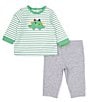 Color:Grey - Image 2 - Baby Boys 3-12 Months Dinosaur Long-Sleeve Striped T-Shirt & Solid Jogger Pant Set