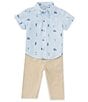 Color:Tan - Image 1 - Baby Boys 3-12 Months Golf Short Sleeve Woven Shirt & Solid Pant Set