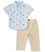 Color:Tan - Image 2 - Baby Boys 3-12 Months Golf Short Sleeve Woven Shirt & Solid Pant Set