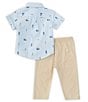 Color:Tan - Image 3 - Baby Boys 3-12 Months Golf Short Sleeve Woven Shirt & Solid Pant Set