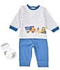 Color:Blue - Image 1 - Baby Boys 3-12 Months Long Sleeve Striped T-Shirt & Solid Jogger Pant Set