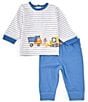 Color:Blue - Image 2 - Baby Boys 3-12 Months Long Sleeve Striped T-Shirt & Solid Jogger Pant Set