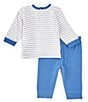 Color:Blue - Image 3 - Baby Boys 3-12 Months Long Sleeve Striped T-Shirt & Solid Jogger Pant Set