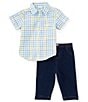 Color:Blue - Image 3 - Baby Boys 3-12 Months Plaid Short Sleeve Woven Shirt & Denim Pant Set