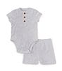 Color:Grey - Image 1 - Baby Boys 3-12 Months Short-Sleeve Henley Bodysuit & Matching Shorts Set