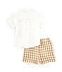 Color:Tan - Image 2 - Baby Boys 3-12 Months Short-Sleeve Puppy Motif Woven Shirt & Checked Woven Shorts Set