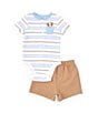 Color:Brown - Image 1 - Baby Boys 3-12 Months Short-Sleeve Striped Knit Bodysuit & Solid Knit Shorts Set