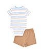 Color:Brown - Image 2 - Baby Boys 3-12 Months Short-Sleeve Striped Knit Bodysuit & Solid Knit Shorts Set
