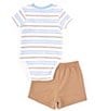 Color:Brown/Blue Multi - Image 2 - Baby Boys 3-12 Months Short Sleeve Striped Knit Bodysuit & Solid Knit Shorts Set