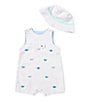 Color:Grey - Image 1 - Baby Boys 3-12 Months Whale Embroidered Sleeveless Shortall