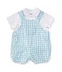 Color:Blue Plaid - Image 1 - Baby Boys 3-9 Months Gold Day Sleeveless Plaid Shortalll & Short-Sleeve Solid Shirt Set