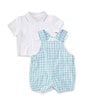 Color:Blue Plaid - Image 2 - Baby Boys 3-9 Months Gold Day Sleeveless Plaid Shortalll & Short-Sleeve Solid Shirt Set