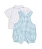 Color:Blue Plaid - Image 3 - Baby Boys 3-9 Months Gold Day Sleeveless Plaid Shortalll & Short-Sleeve Solid Shirt Set