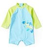 Color:Blue - Image 1 - Baby Boys 6-24 Months Raglan Sleeve Color Block Gecko Graphic Rashguard Swim Suit