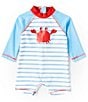 Color:Blue - Image 1 - Baby Boys 6-24 Months Raglan Sleeve Crab Rashguard Swim Suit