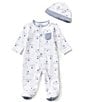 Color:Medieval Blue/White - Image 1 - Baby Boys Preemie-9 Months Puppy Toile Printed Footie Coverall & Hat Set