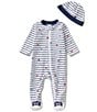 Color:Navy Stripe - Image 1 - Baby Boys Preemie-9 Months Sport Star Striped Footie Coverall & Hat Set