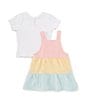 Color:Pink - Image 2 - Baby Girls 12-24 Months Sleeveless Color Block Knit Jumper Dress & Short-Sleeve Solid Knit T-Shirt Set