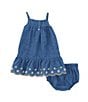 Color:Blue - Image 2 - Baby Girls 12-24 Months Sleeveless Embroidered Chambray Sundress