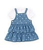 Color:Blue - Image 1 - Baby Girls 12-24 Months Sleeveless Star-Printed Chambray Dress & Short-Sleeve Solid Rib-Knit T-Shirt Set