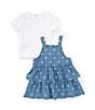Color:Blue - Image 2 - Baby Girls 12-24 Months Sleeveless Star-Printed Chambray Dress & Short-Sleeve Solid Rib-Knit T-Shirt Set