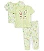 Color:Green - Image 1 - Baby Girls 12-24 Months Solid Bunny Face Sleep T-Shirt & Bunny-Printed Sleep T-Shirt & Bunny-Printed Pajama Pant Set
