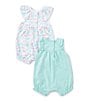 Color:Aqua - Image 2 - Baby Girls 3-12 Months Allover Floral-Printed Romper & Sleeveless Tonal-Pattern Floral Motif Romper Two-Pack
