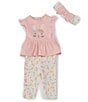 Color:Pink - Image 1 - Baby Girls 3-12 Months Bunny Short Sleeve Skirted Bodysuit & Flower-Printed Pant Set