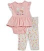 Color:Pink - Image 2 - Baby Girls 3-12 Months Bunny Short Sleeve Skirted Bodysuit & Flower-Printed Pant Set