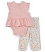 Color:Pink - Image 3 - Baby Girls 3-12 Months Bunny Short Sleeve Skirted Bodysuit & Flower-Printed Pant Set