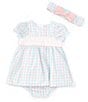 Color:White/Pink/Blue - Image 1 - Baby Girls 3-12 Months Daisy Love Short Sleeve Checked Fit & Flare Dress