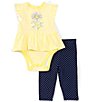 Color:Blue - Image 2 - Baby Girls 3-12 Months Daisy Short-Sleeve Skirted Bodysuit & Pindotted Pant Set