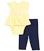 Color:Blue - Image 3 - Baby Girls 3-12 Months Daisy Short-Sleeve Skirted Bodysuit & Pindotted Pant Set