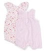 Color:Multi - Image 2 - Baby Girls 3-12 Months Flutter Sleeve Butterfly-Printed Romper & Sleeveless Striped Butterfly-Motif Romper Two-Pack