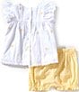 Little Me Baby Girls Flutter-Sleeve Daisy-Patterned Textured Tunic & Solid Shorts Set, Color:Yellow - Image 2