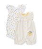 Color:Yellow - Image 1 - Baby Girls 3-12 Months Flutter-Sleeve Lemon Print Romper & Striped Romper Two-Pack